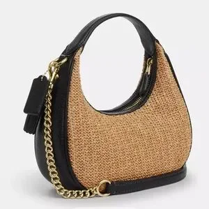 Coach Tan and Black Shoulder Bag with Gold Accents